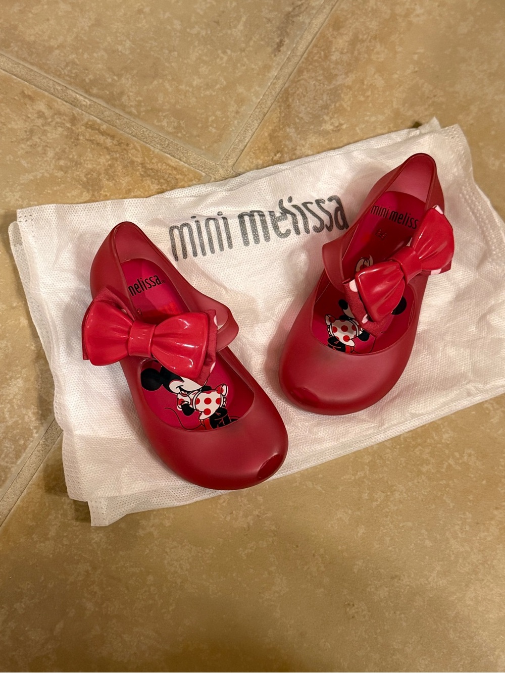 Mini Melissa Red Girls' Bow Jelly Flats with Minnie Insole